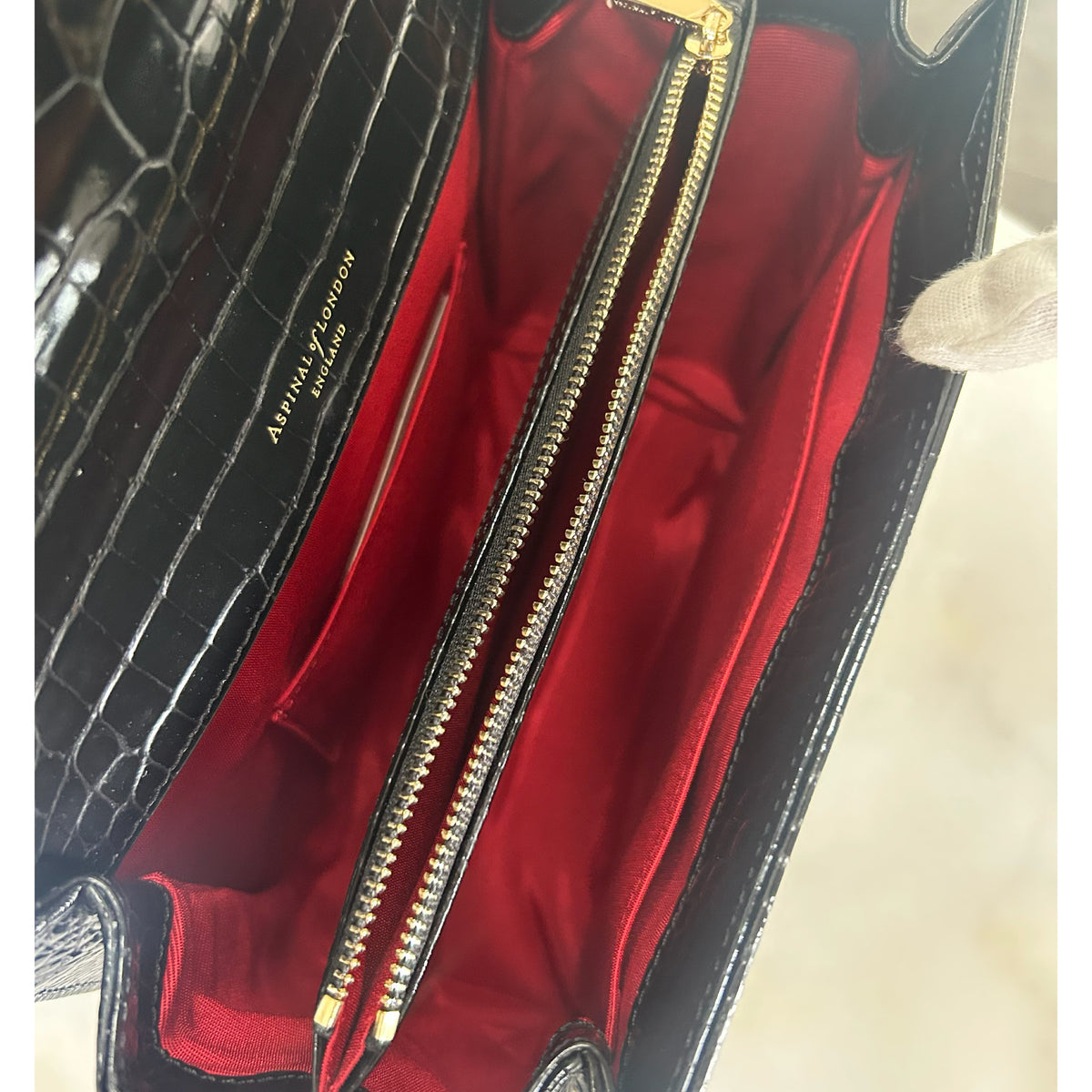 ASPINAL OF LONDON - Mayfair Black Patent Croc Bag