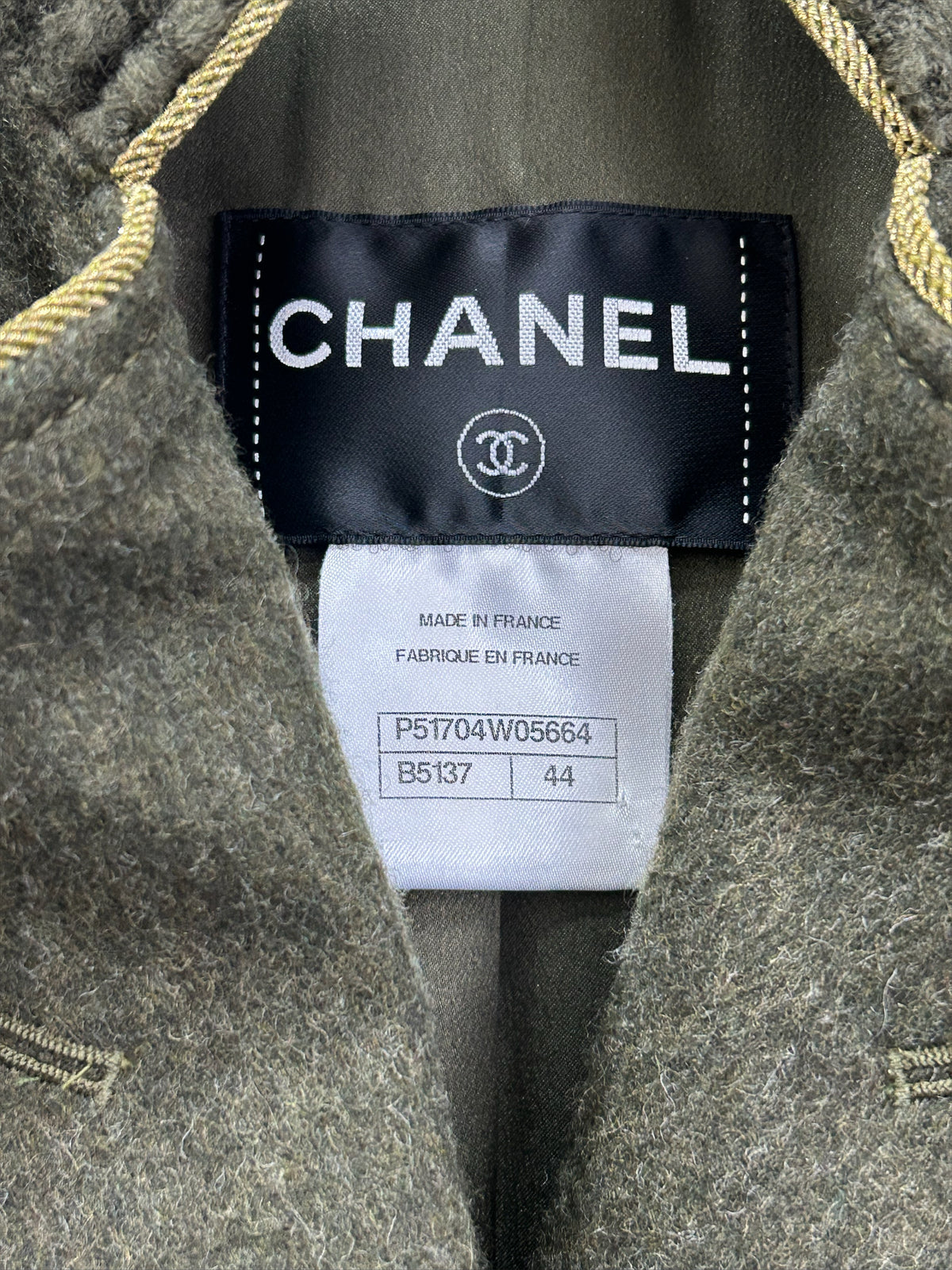 CHANEL - Khaki Wool/Alpaca Coat Size FR 44 / AUS 12