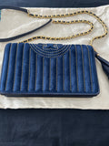 TORY BURCH - Fleming Blue Velvet Crossbody Bag
