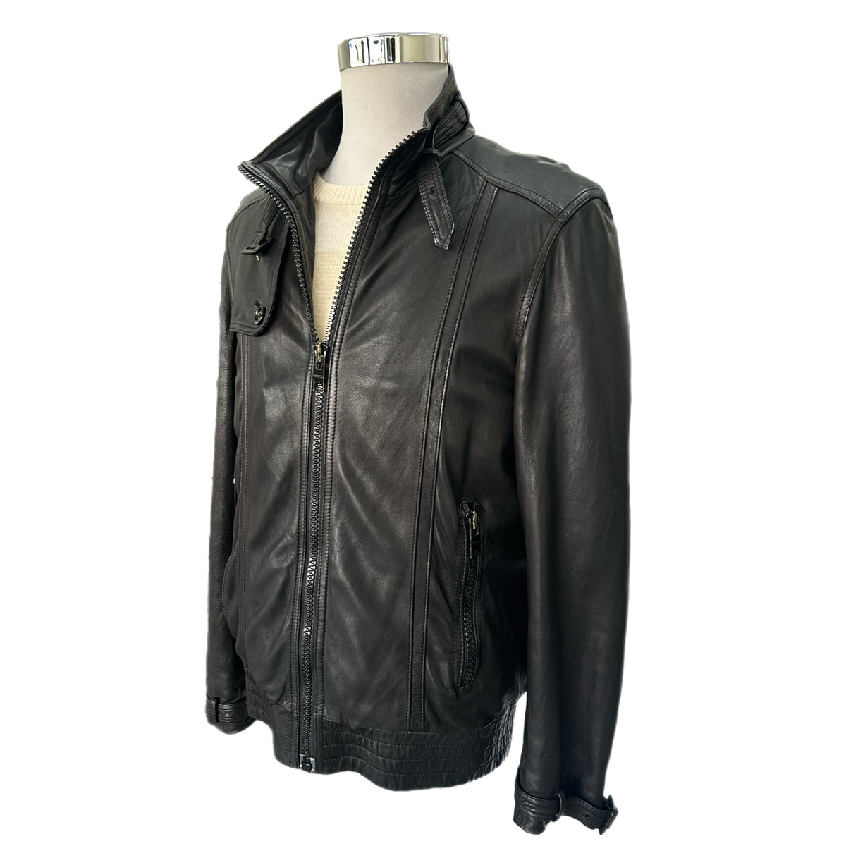 BURBERRY - Black Lamb Leather Jacket Sz 50
