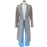 DUCIE - Herringbone Wool Blend Belted Grey Coat Sz L