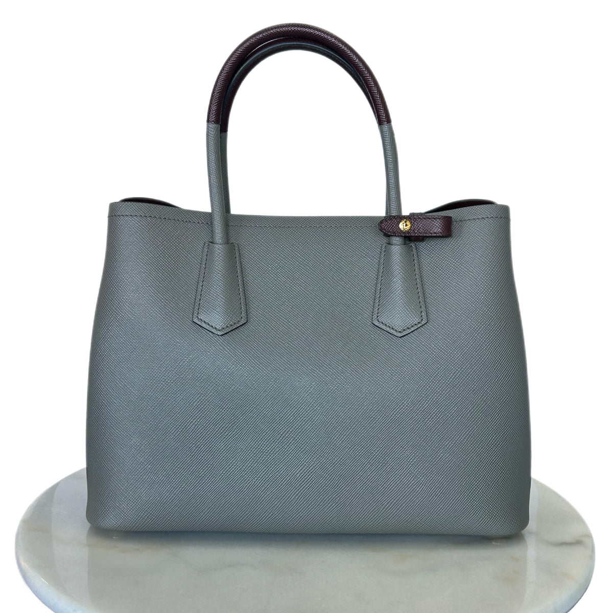 PRADA - Saffiano Double Bag / Grey & Burgundy