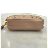 MIU MIU - Pink Leather Studded Double Zip pouch