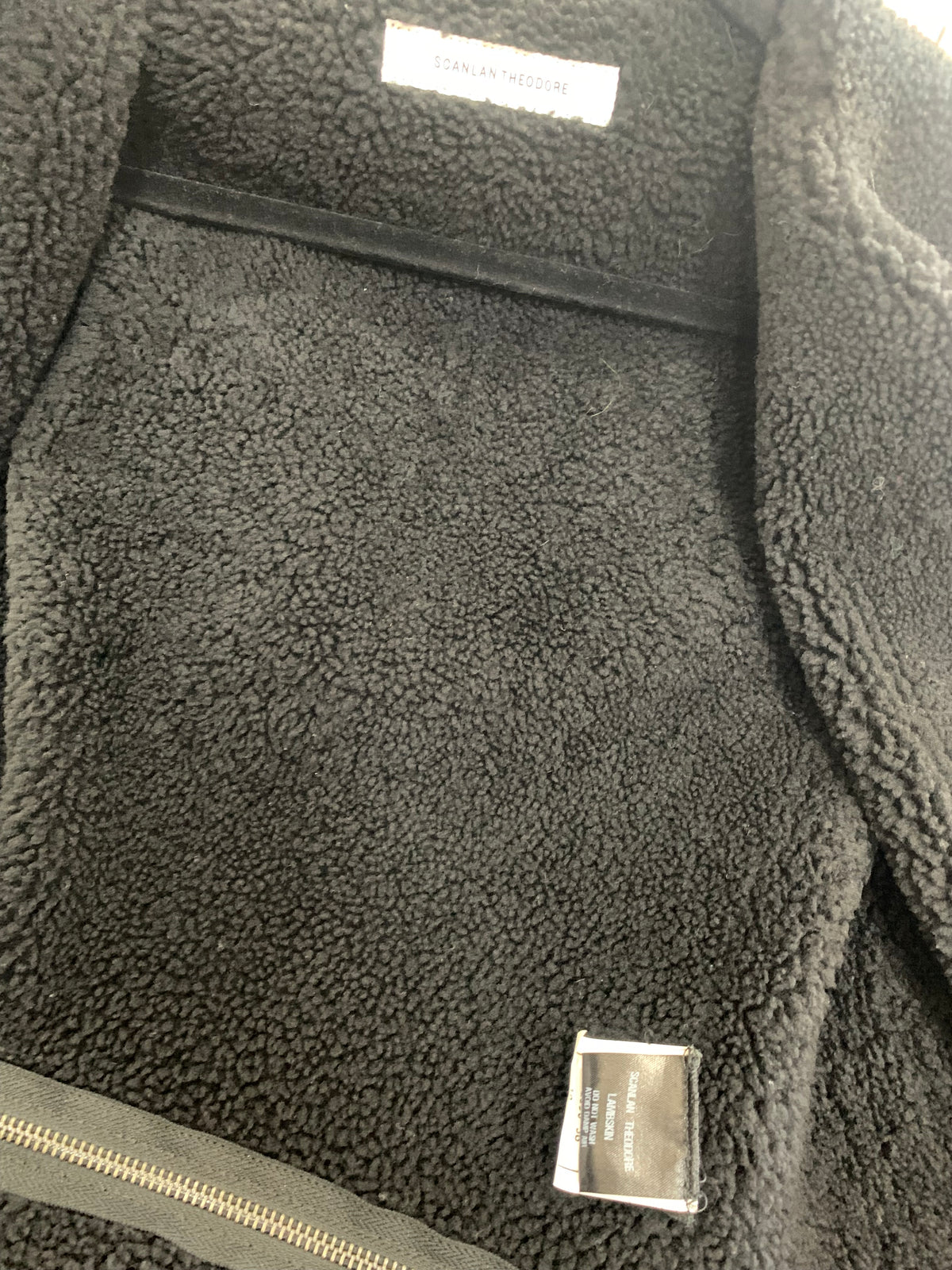 SCANLAN THEODORE - Black Shearling Hooded Vest & Detachable Hem Sz 10