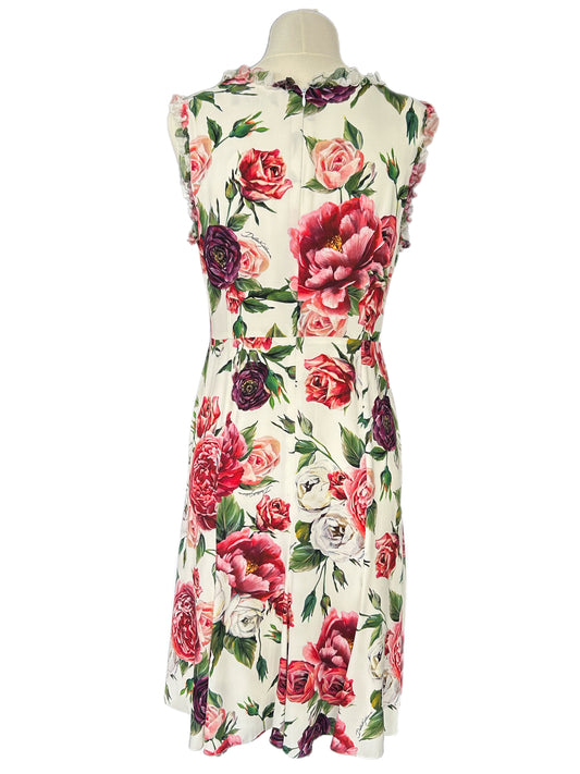 DOLCE & GABBANA - Floral Print Silk Dress Sz 46 IT