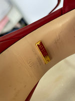 GUCCI - Red Leather GG Marmont Block Sandals Size EU 38