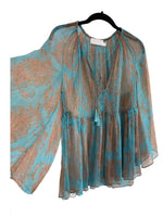 ZIMMERMANN - Blue Silk & Lurex Paisley Blouse Sz 0 / Suit 8-10