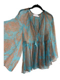 ZIMMERMANN - Blue Silk & Lurex Paisley Blouse Sz 0 / Suit 8-10