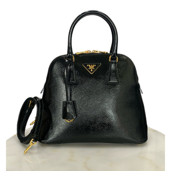 PRADA - Vernis Saffiano Dome Bag in Black