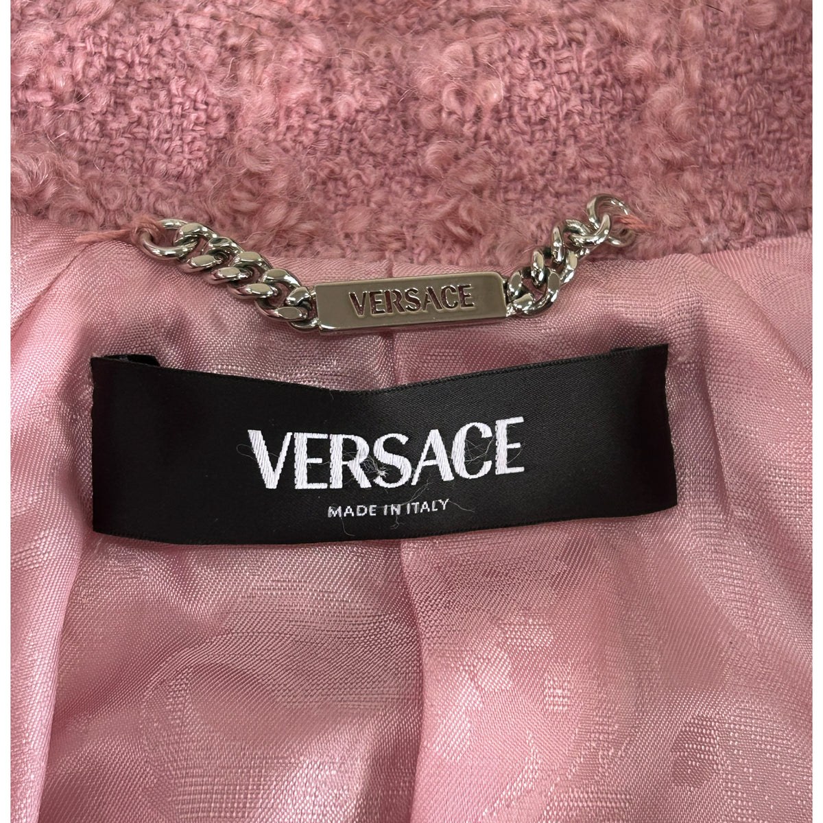 VERSACE - Double Breasted Bouclé Tweed Pink Jacket Sz IT 42