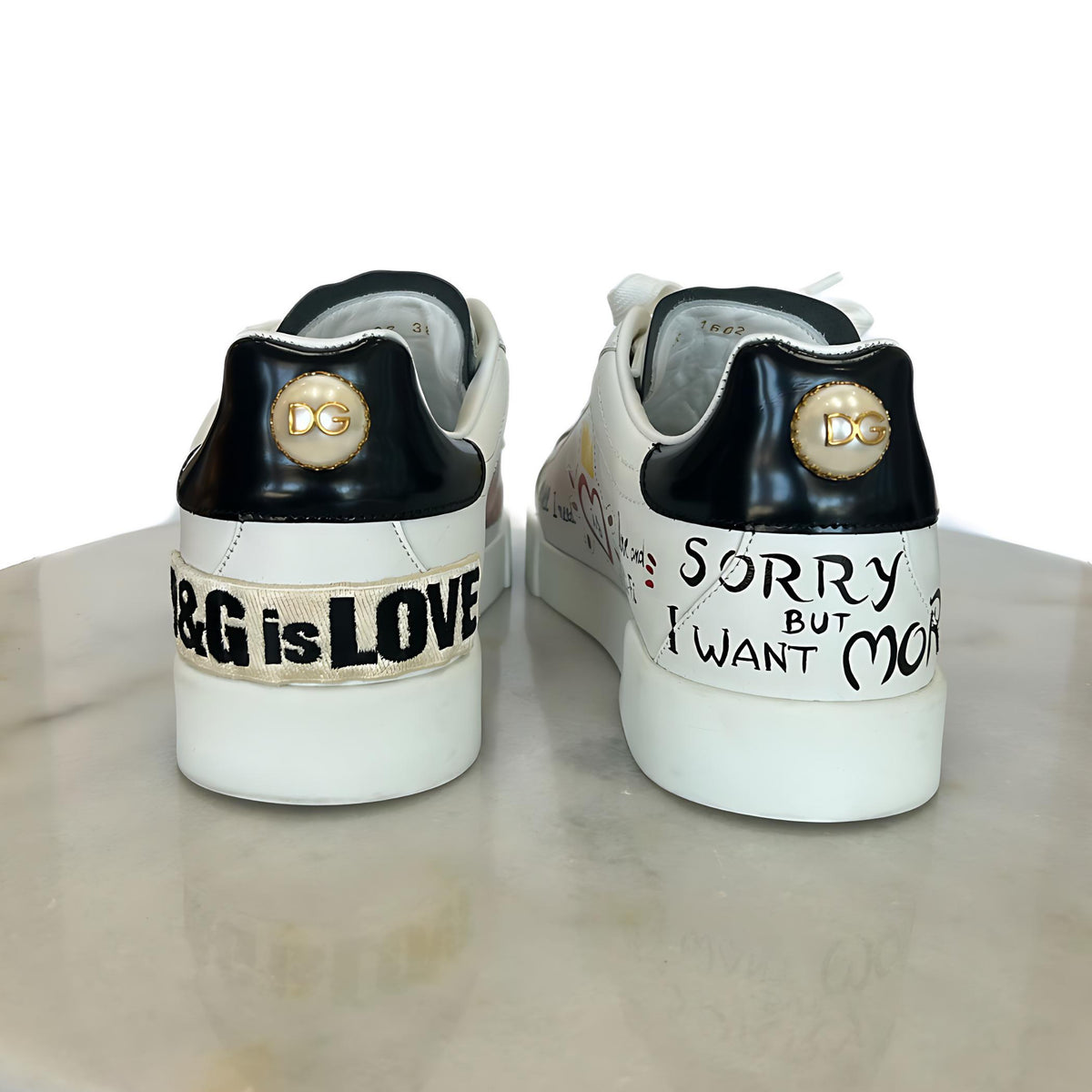 DOLCE & GABBANA - Portofino Embellished Leather Sneakers Sz 38