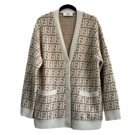 FENDI - FF Motif Cashmere Cardigan in Camel/Natural - Size AUS 10-12
