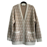 FENDI - FF Motif Cashmere Cardigan in Camel/Natural - Size AUS 10-12
