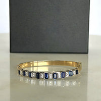 18ct Yellow Gold & Palladium Diamond & Sapphire Bangle