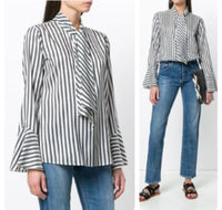 ETRO - Striped Silk Tie Neck Blouse Sz 46