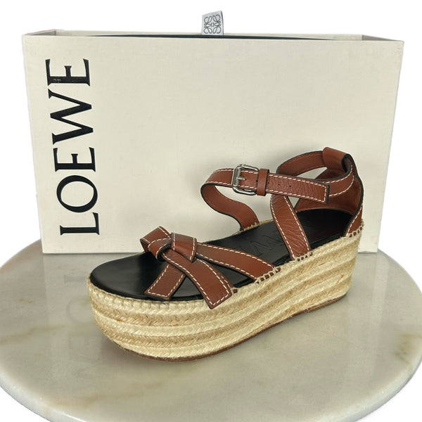 LOEWE - Gate Topstitched Leather Espadrille Sandals Sz 40