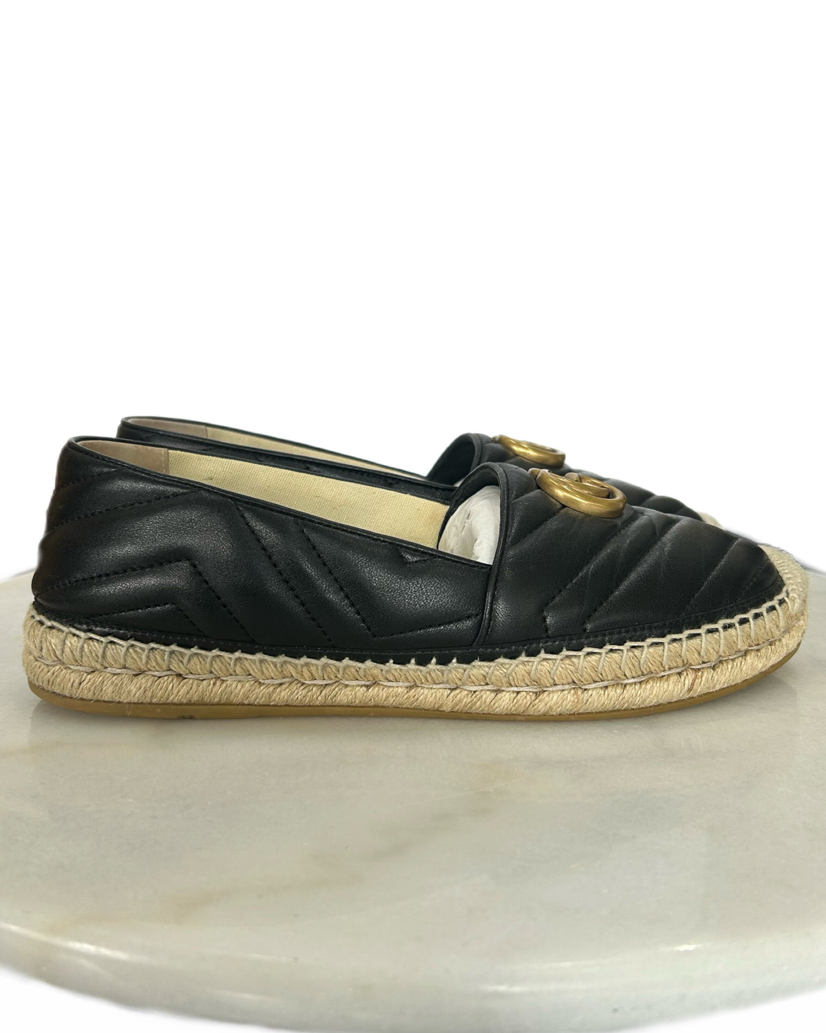 GUCCI - GG Marmont Black Leather Espadrilles Sz 39