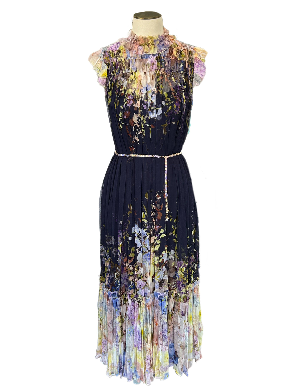 ZIMMERMANN - Sleeveless Floral Pleated Dress Sz 1