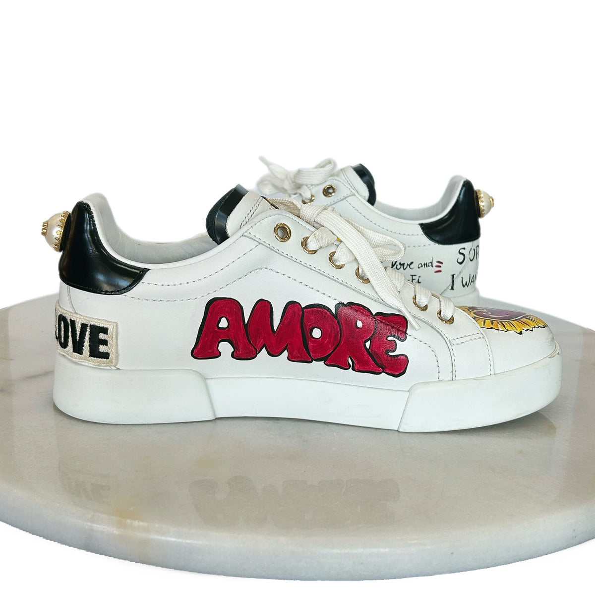 DOLCE & GABBANA - Portofino Embellished Leather Sneakers Sz 38