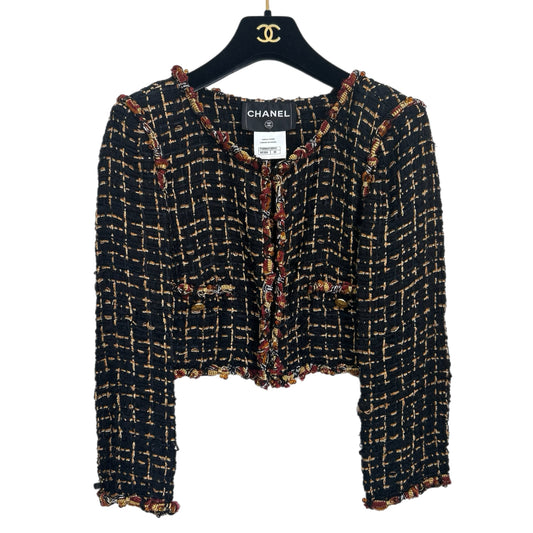 CHANEL - Black & Gold Tweed Jacket Sz 38
