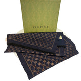 GUCCI - Navy & Gold GG Wool/Silk Scarf