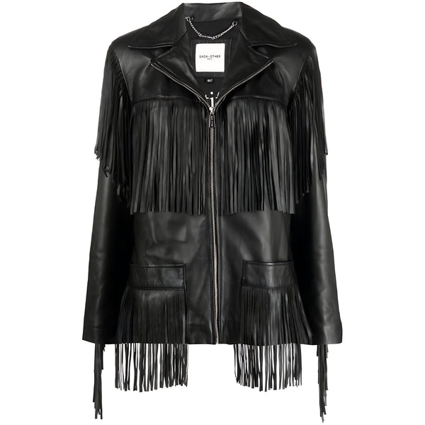 Each X Other - Fringe Detail Black Leather Jacket Sz M