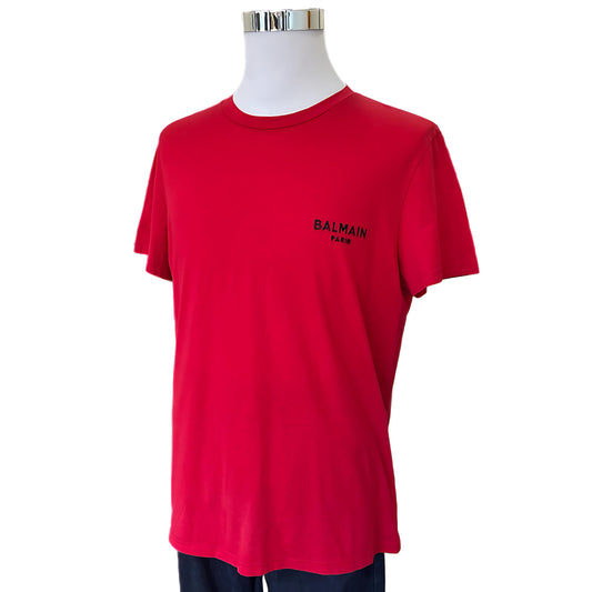BALMAIN - Embroidered Logo Red T-Shirt Sz XL / Suit AUS M/L
