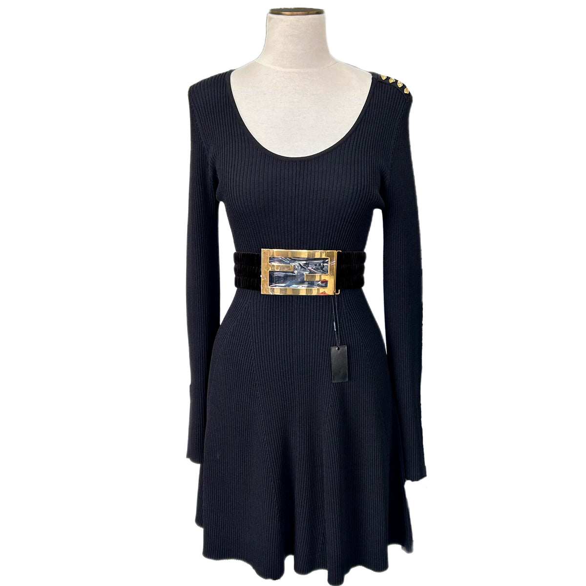 FENDI - Gold FF Buckle - Black Velvet Waist Belt