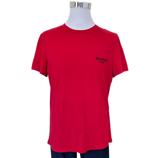 BALMAIN - Embroidered Logo Red T-Shirt Sz XL / Suit AUS M/L