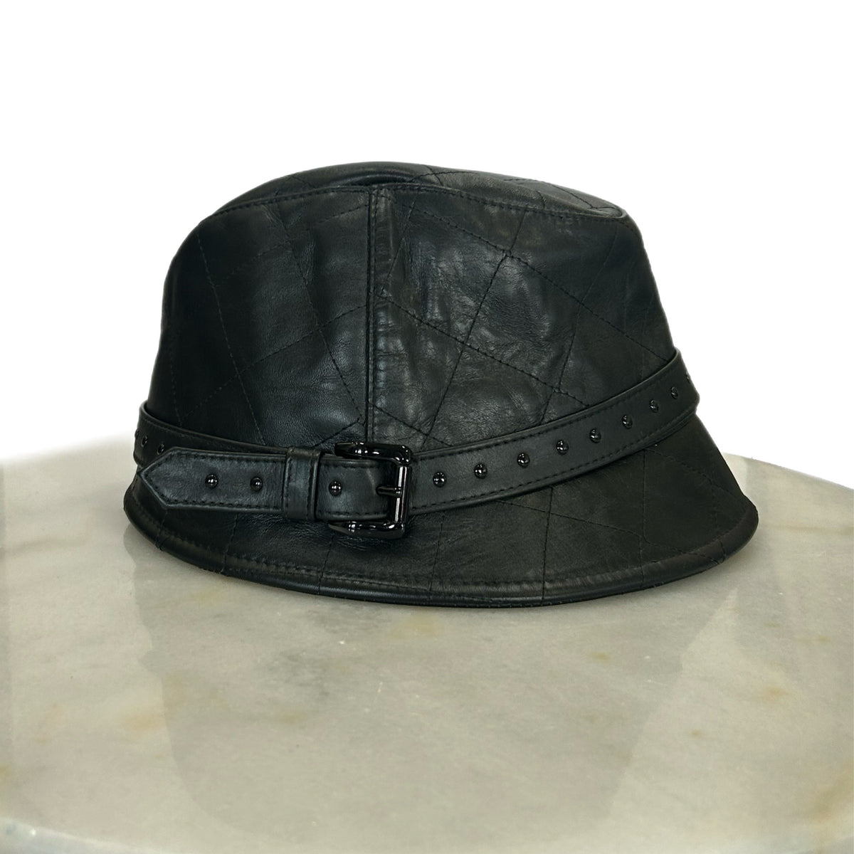BURBERRY - Black Leather Hat Sz M