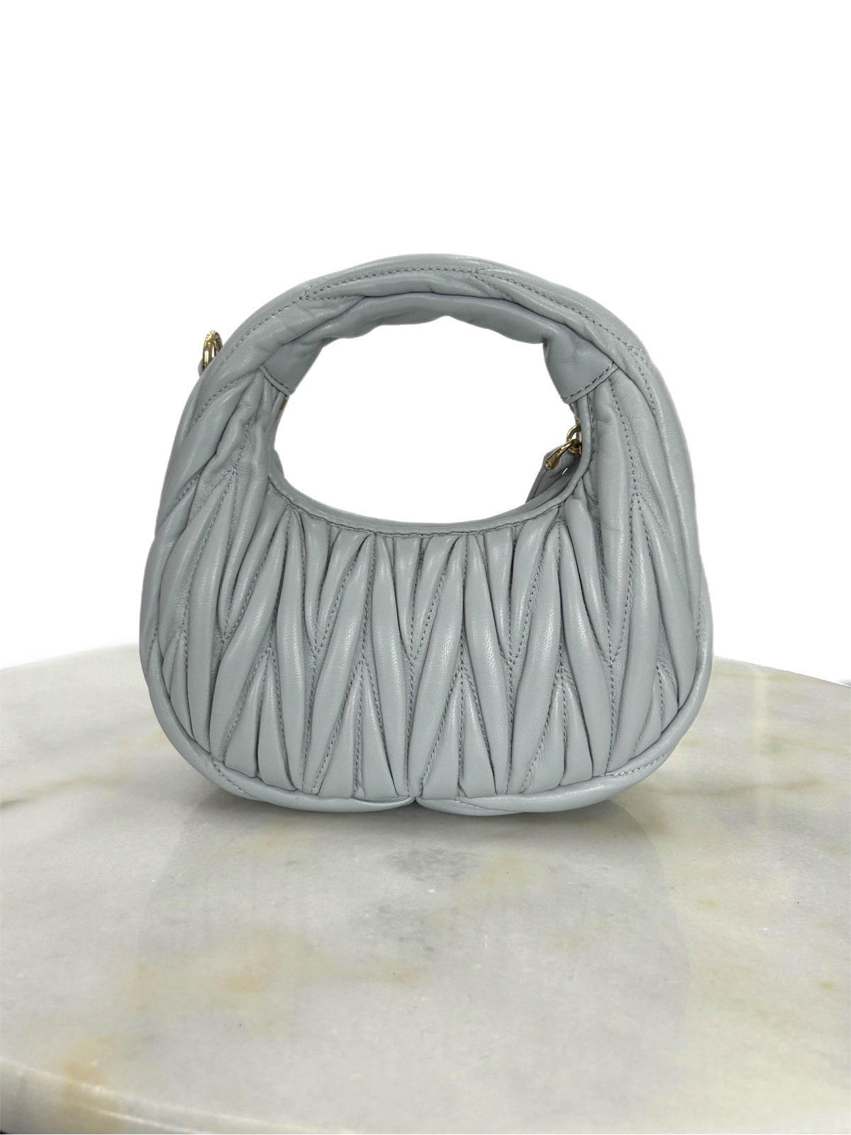 MIU MIU - Wander Matelassé Leather Hobo Mini-Bag - Pearl Grey