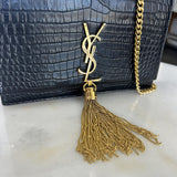 SAINT LAURENT - Kate Black Croc Embossed Tassel Bag