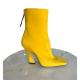 FENDI - Yellow Nubuck Leather Square Toe Ankle Boots Sz 38