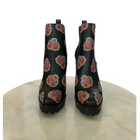 Alexander McQueen - Black Leather Floral Studded Boots Sz 38