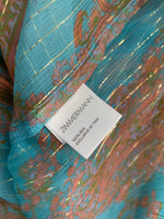ZIMMERMANN - Blue Silk & Lurex Paisley Blouse Sz 0 / Suit 8-10