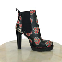 Alexander McQueen - Black Leather Floral Studded Boots Sz 38