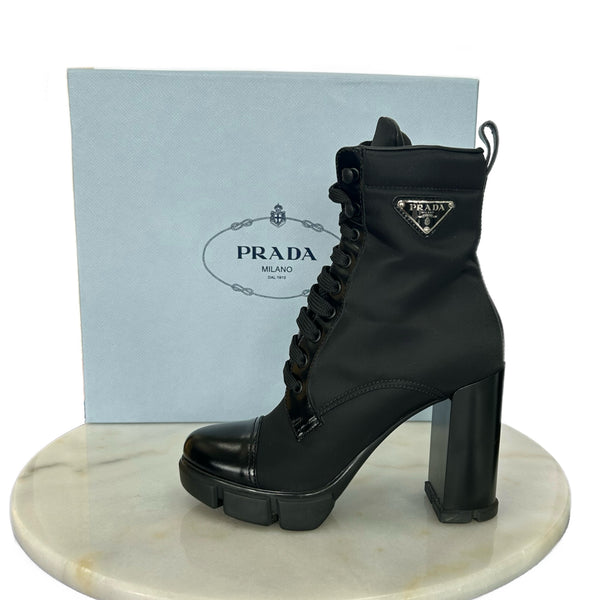 PRADA - Leather & Nylon Booties Sz 38