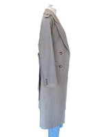 DUCIE - Herringbone Wool Blend Belted Grey Coat Sz L