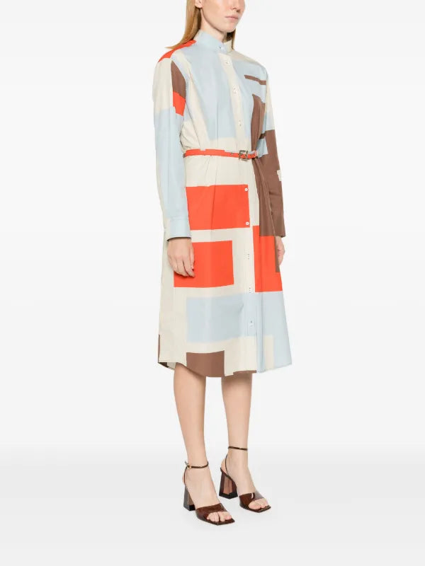 FENDI - FF Puzzle Print Cotton Shirt Dress Sz 42