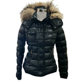 MONCLER - Armoise Giubbotto Black Hooded Fur Jacket Sz 0