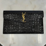 SAINT LAURENT - Uptown Pouch in Crocodile-Embossed Shiny Leather