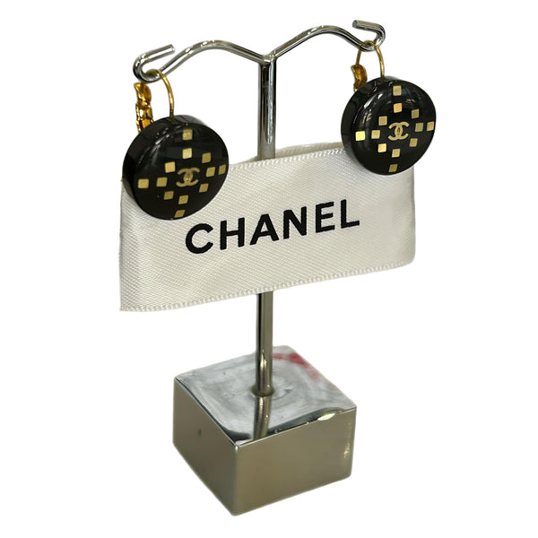 CHANEL - CC Logo Black Enamel Earrings