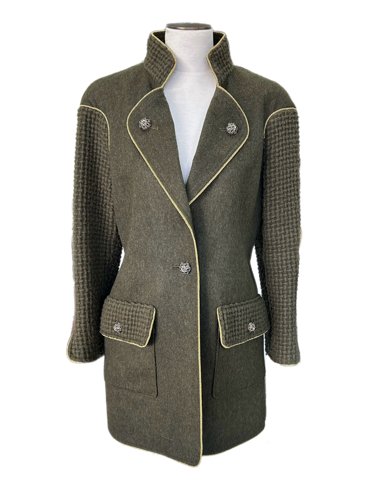 CHANEL - Khaki Wool/Alpaca Coat Size FR 44 / AUS 12