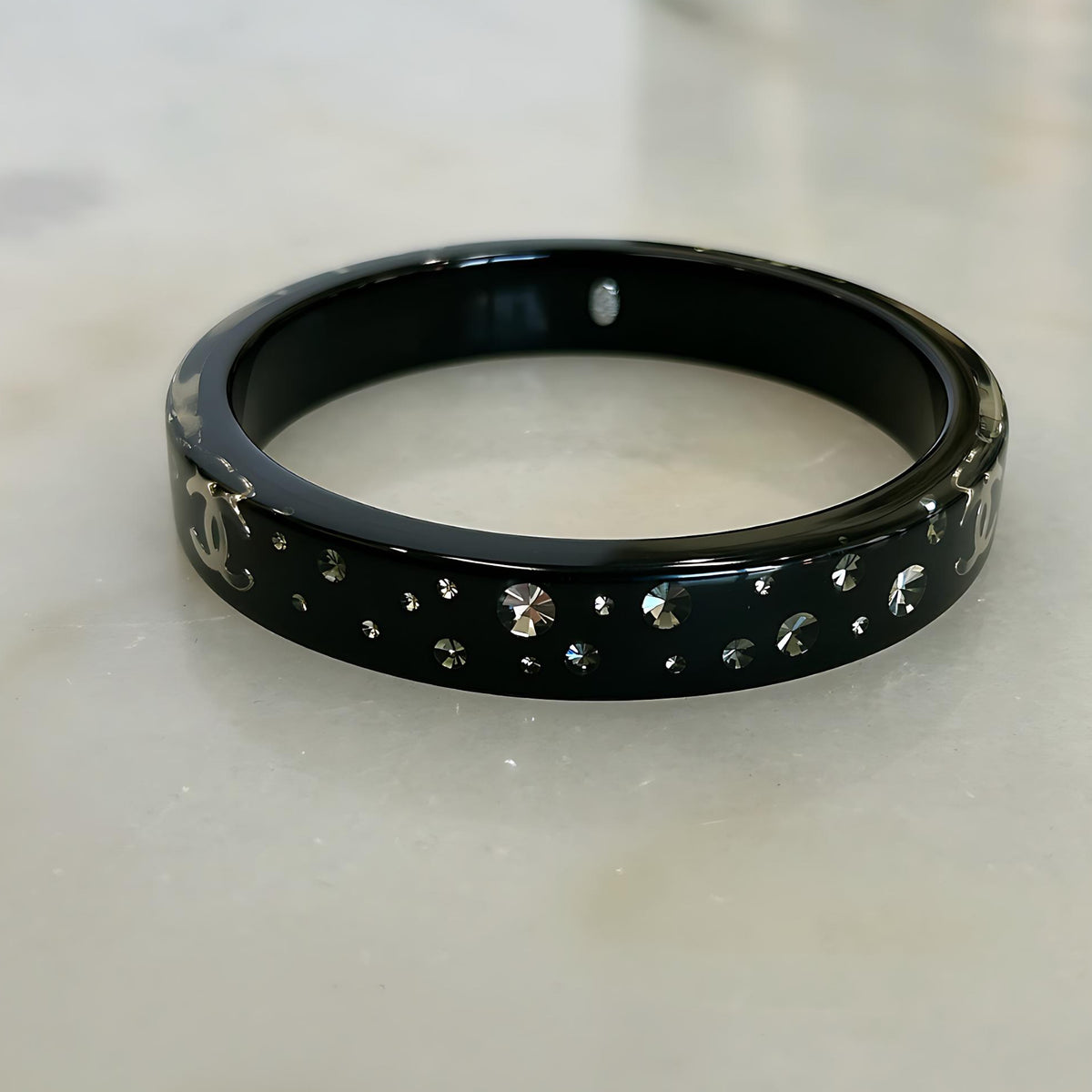 CHANEL - Black Resin Crystal CC Bangle