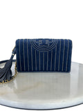 TORY BURCH - Fleming Blue Velvet Crossbody Bag