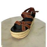 LOEWE - Gate Topstitched Leather Espadrille Sandals Sz 40