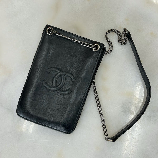 CHANEL - CC Black Leather Crossbody Pouch / Bag