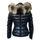 MONCLER - Armoise Giubbotto Black Hooded Fur Jacket Sz 0