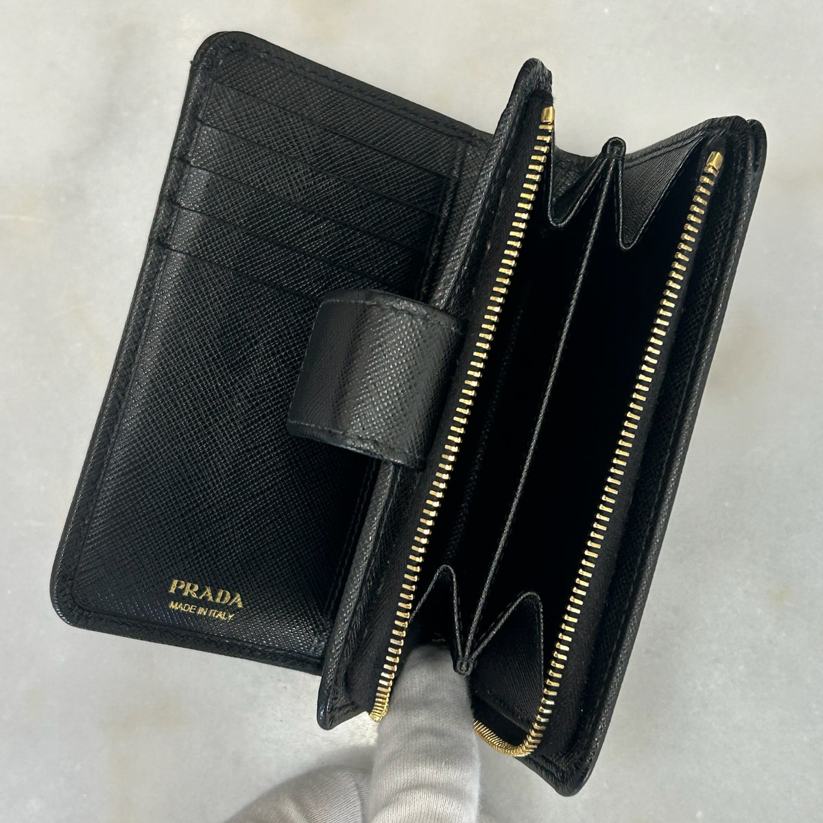 PRADA - Black Saffiano Compact Wallet