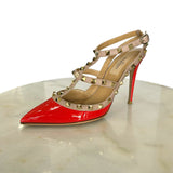 VALENTINO - Rockstud Ankle Strap Pumps Red Sz 37.5